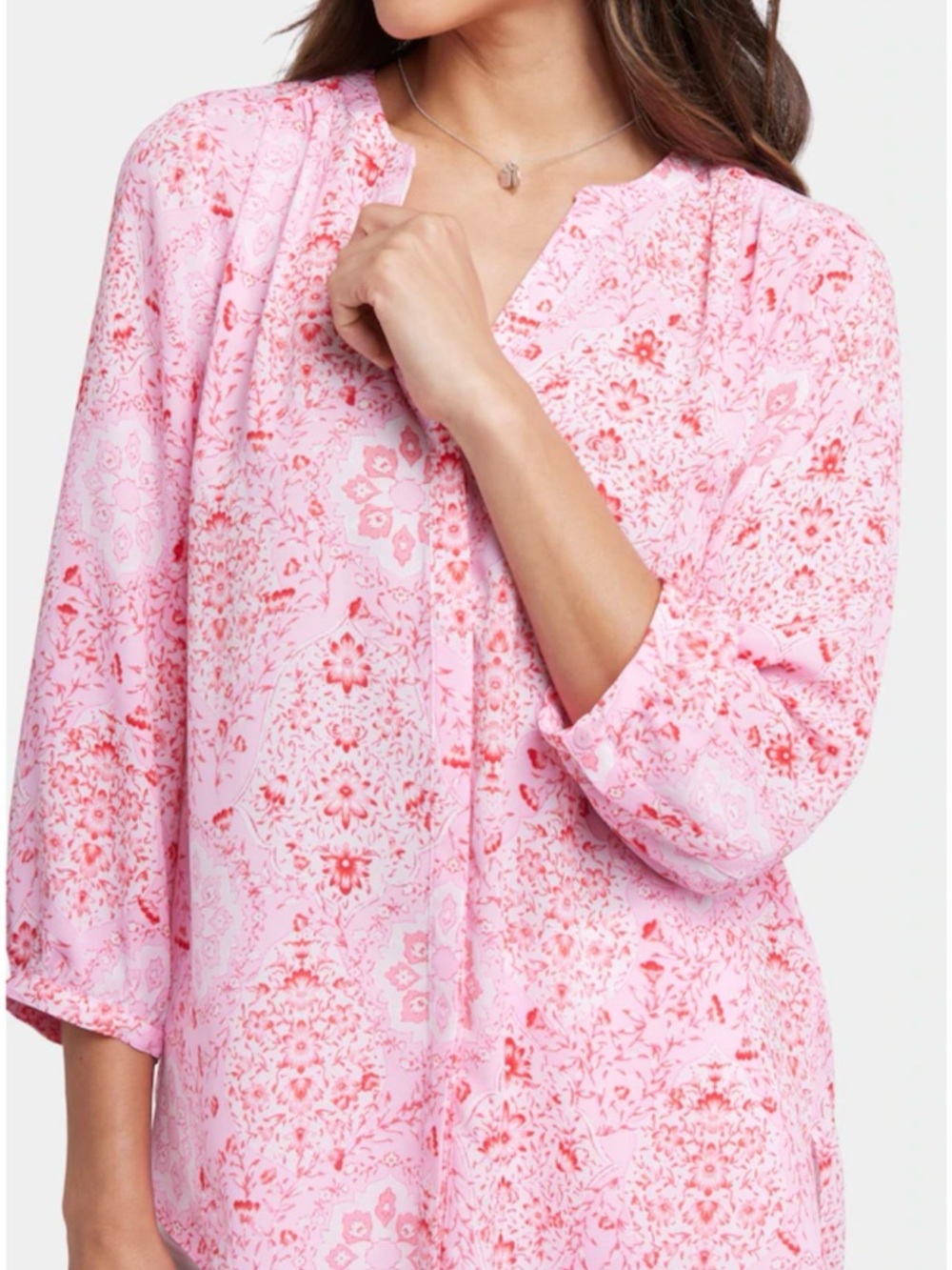 NYDJ Pink Floral V-Neck Blouse